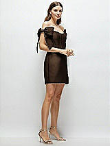 Side View Thumbnail - Espresso Satin Off-the-Shoulder Bow Corset Fit and Flare Mini Dress