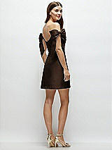 Rear View Thumbnail - Espresso Satin Off-the-Shoulder Bow Corset Fit and Flare Mini Dress