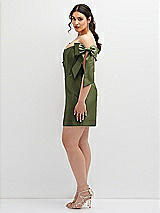 Alt View 3 Thumbnail - Olive Green Satin Off-the-Shoulder Bow Corset Fit and Flare Mini Dress