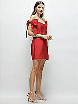 Side View Thumbnail - Poppy Red Satin Off-the-Shoulder Bow Corset Fit and Flare Mini Dress