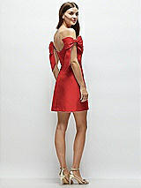 Rear View Thumbnail - Poppy Red Satin Off-the-Shoulder Bow Corset Fit and Flare Mini Dress