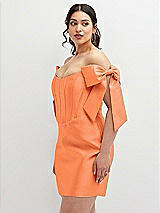 Alt View 1 Thumbnail - Portofino Orange Satin Off-the-Shoulder Bow Corset Fit and Flare Mini Dress