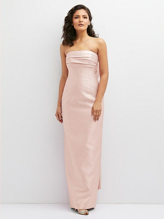 Strapless Draped Bodice Column Dress with Oversized Bow