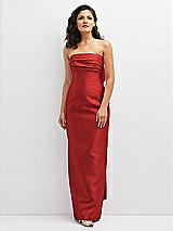 Front View Thumbnail - Poppy Red Strapless Draped Bodice Column Dress with Oversized Bow