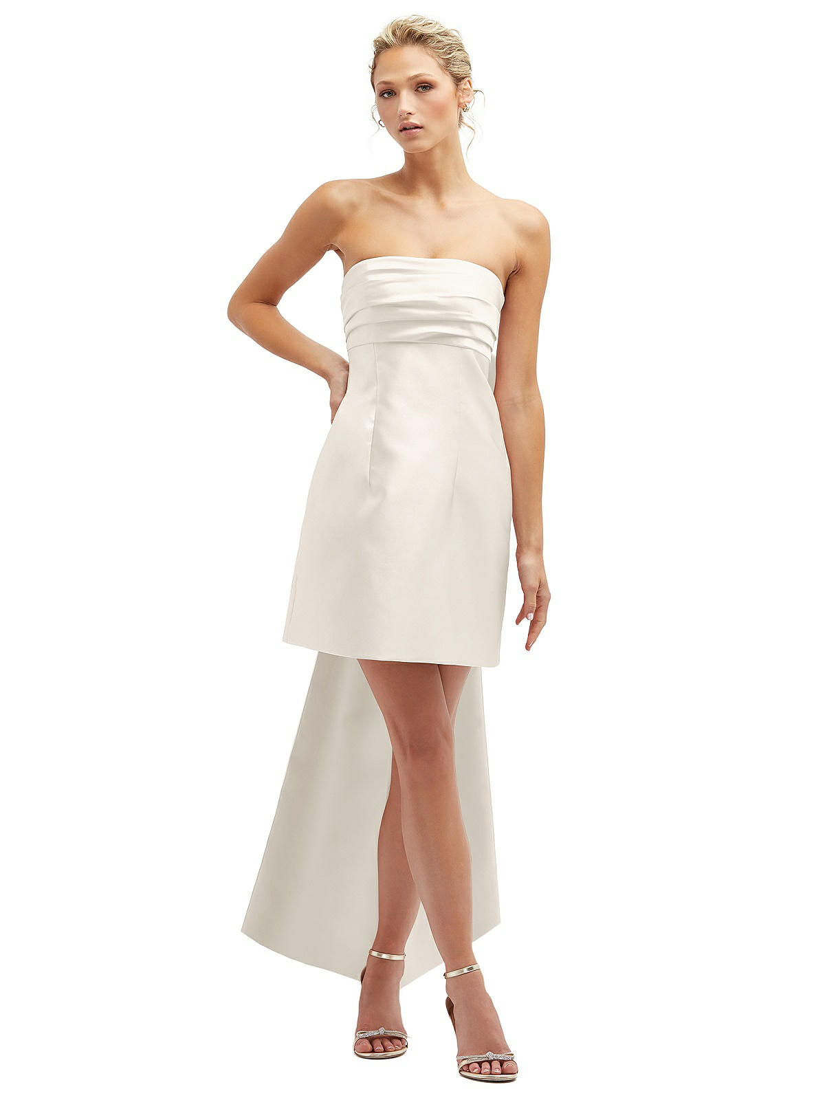 alfred sung strapless satin column mini dress with oversized bow Alfred Sung Women's Strapless Satin Column Mini Dress with Oversized Bow