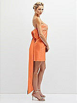 Side View Thumbnail - Portofino Orange Strapless Satin Column Mini Dress with Oversized Bow