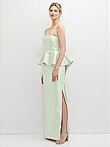Side View Thumbnail - Mint Green Strapless Satin Maxi Dress with Cascade Ruffle Peplum Detail