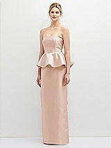 Front View Thumbnail - Cameo Strapless Satin Maxi Dress with Cascade Ruffle Peplum Detail