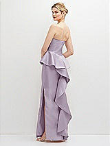 Rear View Thumbnail - Lilac Haze Strapless Satin Maxi Dress with Cascade Ruffle Peplum Detail