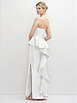 Rear View Thumbnail - White Strapless Satin Maxi Dress with Cascade Ruffle Peplum Detail