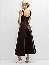 Rear View Thumbnail - Espresso Square Neck Satin Midi Dress with Full Skirt & Pockets