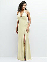 Front View Thumbnail - Butter Yellow Plunge Halter Open-Back Maxi Bias Dress with Low Tie Back