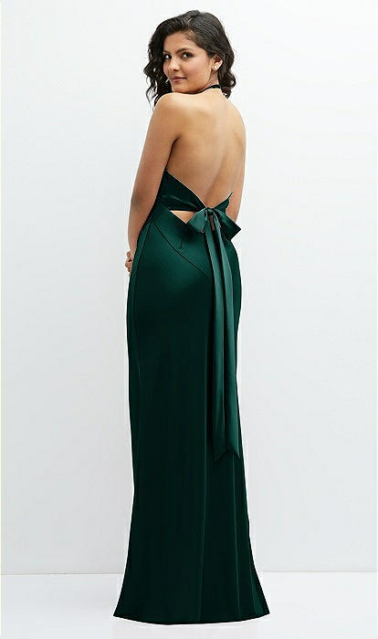 Plunge Halter Open-back Maxi Bias Bridesmaid Dress With Low Tie Back In  Evergreen | The Dessy Group