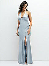 Front View Thumbnail - Mist Plunge Halter Open-Back Maxi Bias Dress with Low Tie Back
