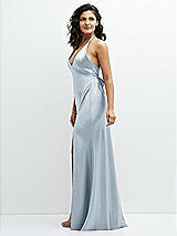 Side View Thumbnail - Mist Plunge Halter Open-Back Maxi Bias Dress with Low Tie Back