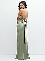 Rear View Thumbnail - Sage Plunge Halter Open-Back Maxi Bias Dress with Low Tie Back