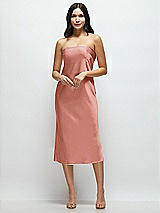 Front View Thumbnail - Desert Rose Strapless Midi Bias Column Dress with Peek-a-Boo Corset Back
