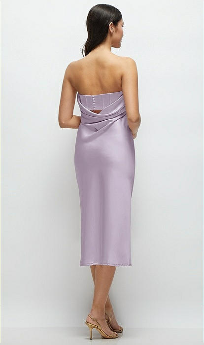 knee length dresses for ladies Allegra Lilac Strapless Satin Midi Dress