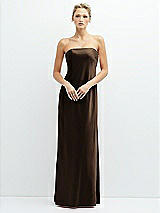 Front View Thumbnail - Espresso Strapless Maxi Bias Column Dress with Peek-a-Boo Corset Back