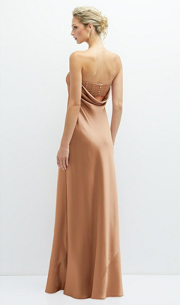 Back View - Toffee Strapless Maxi Bias Column Dress with Peek-a-Boo Corset Back