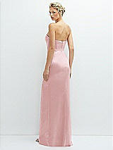 Rear View Thumbnail - Ballet Pink Strapless Topstitched Corset Satin Maxi Dress with Draped Column Skirt