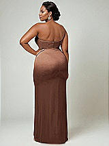 Alt View 2 Thumbnail - Cognac Strapless Topstitched Corset Satin Maxi Dress with Draped Column Skirt
