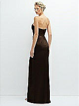 Rear View Thumbnail - Espresso Strapless Topstitched Corset Satin Maxi Dress with Draped Column Skirt