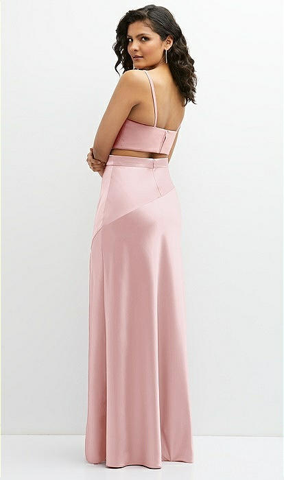 bias cut bridesmaid dress One-shoulder Bias-cut Satin Maxi Bridesmaid Dress With Cascading Shoulder Bow In Champagne
