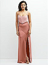 Front View Thumbnail - Desert Rose Satin Mix-and-Match High Waist Seamed Bias Skirt