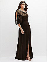 Side View Thumbnail - Espresso One-Shoulder Satin Maxi Dress with Chic Oversized Shoulder Bow