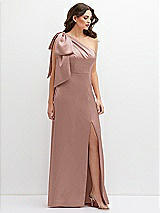 Front View Thumbnail - Neu Nude One-Shoulder Satin Maxi Dress with Chic Oversized Shoulder Bow