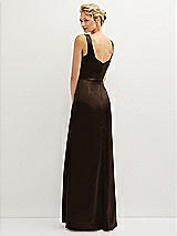 Rear View Thumbnail - Espresso Square-Neck Satin A-line Maxi Dress with Front Slit