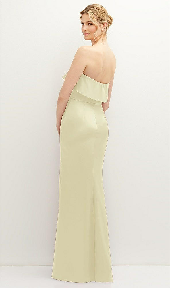 Back View - Butter Yellow Soft Ruffle Cuff Strapless Trumpet Dress with Front Slit