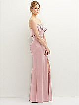 Side View Thumbnail - Ballet Pink Soft Ruffle Cuff Strapless Trumpet Dress with Front Slit