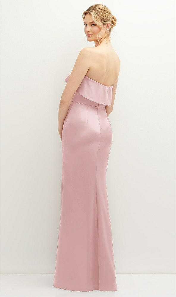 Back View - Ballet Pink Soft Ruffle Cuff Strapless Trumpet Dress with Front Slit