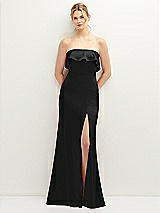 Front View Thumbnail - Black Soft Ruffle Cuff Strapless Trumpet Dress with Front Slit