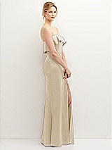 Side View Thumbnail - Champagne Soft Ruffle Cuff Strapless Trumpet Dress with Front Slit