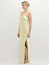 Side View Thumbnail - Butter Yellow Strapless Pull-On Satin Column Dress with Side Seam Slit