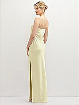 Rear View Thumbnail - Butter Yellow Strapless Pull-On Satin Column Dress with Side Seam Slit