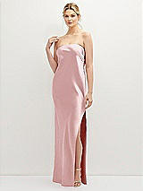Front View Thumbnail - Ballet Pink Strapless Pull-On Satin Column Dress with Side Seam Slit