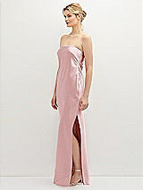 Side View Thumbnail - Ballet Pink Strapless Pull-On Satin Column Dress with Side Seam Slit