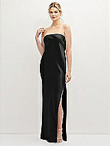 Front View Thumbnail - Black Strapless Pull-On Satin Column Dress with Side Seam Slit