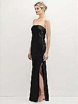 Side View Thumbnail - Black Strapless Pull-On Satin Column Dress with Side Seam Slit
