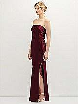 Side View Thumbnail - Cabernet Strapless Pull-On Satin Column Dress with Side Seam Slit