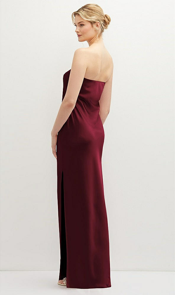 Back View - Cabernet Strapless Pull-On Satin Column Dress with Side Seam Slit