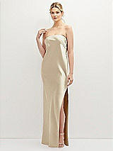 Front View Thumbnail - Champagne Strapless Pull-On Satin Column Dress with Side Seam Slit