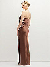Rear View Thumbnail - Cognac Strapless Pull-On Satin Column Dress with Side Seam Slit