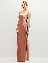 Alt View 1 Thumbnail - Copper Penny Strapless Pull-On Satin Column Dress with Side Seam Slit