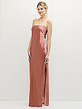 Alt View 1 Thumbnail - Desert Rose Strapless Pull-On Satin Column Dress with Side Seam Slit