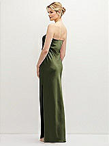 Rear View Thumbnail - Olive Green Strapless Pull-On Satin Column Dress with Side Seam Slit